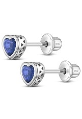 exquisite silver 5mm heart screw back baby September birthstone earrings